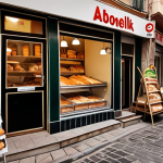 ** A vibrant street scene in a Turkish neighborhood. Show a small, local bakery with a sign advertising "Abonelik" (Subscription). Customers are happily picking up fresh bread or pastries, emphasizing the convenience and community aspect. Focus on the warm, inviting atmosphere.

**